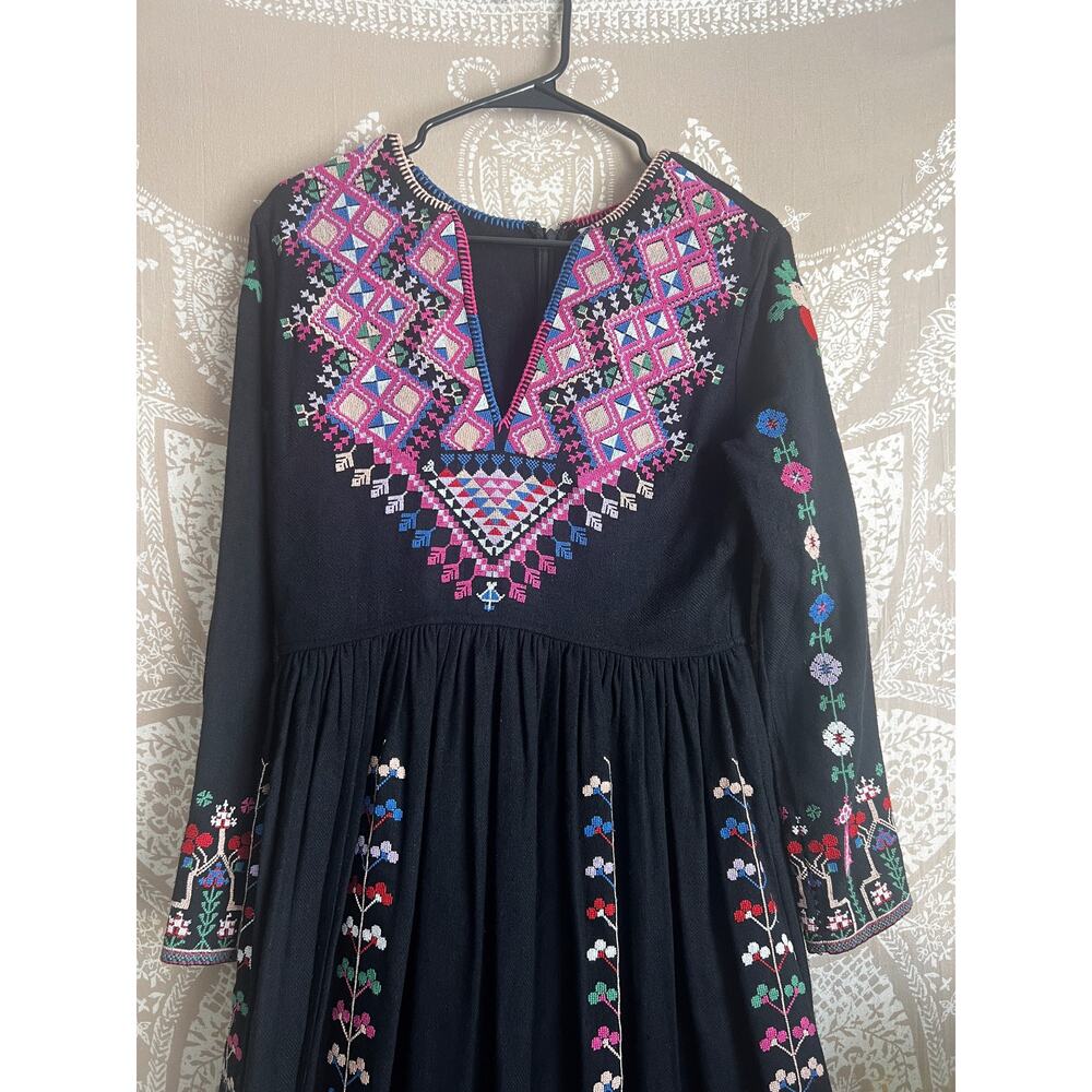 Ulla Johnson Irina Dress Black Folk Embroidered Silk Maxi Size 4 - Picture 6 of 14